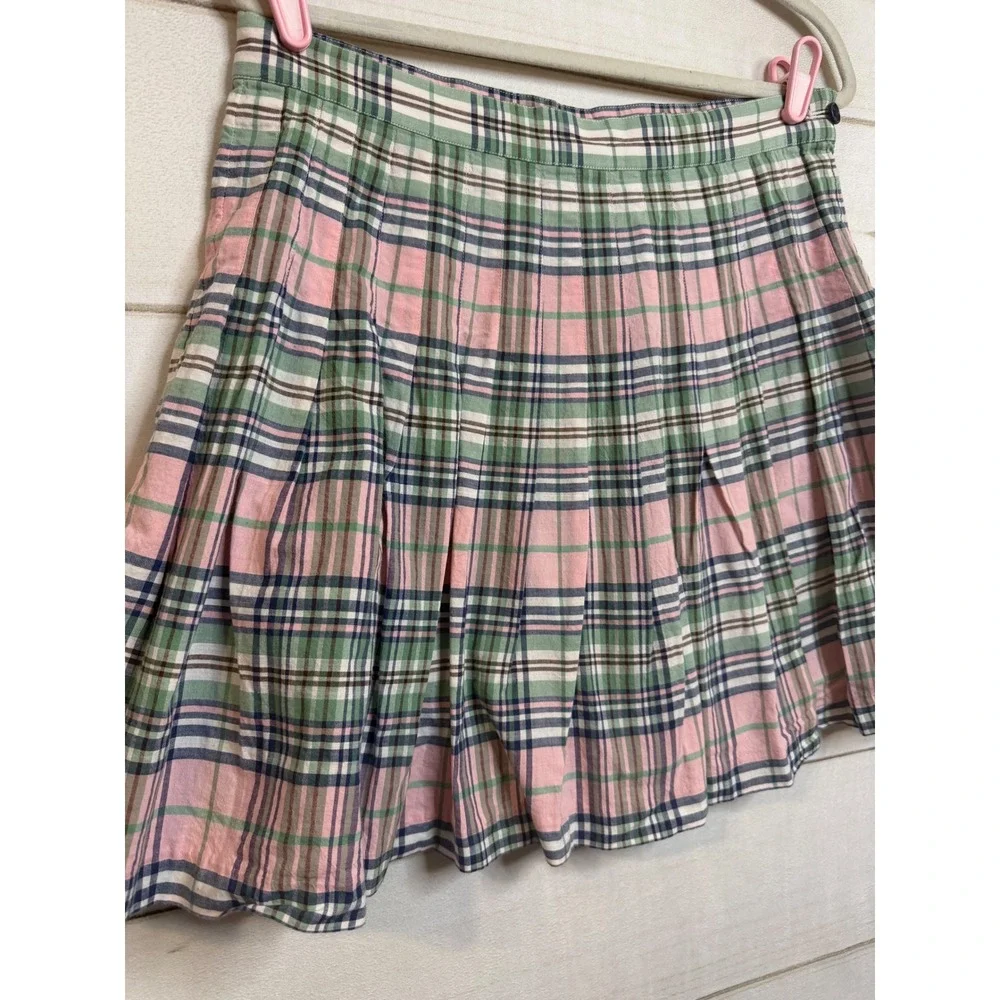 Brooks Brothers Pink Green Plaid Pleated Mini Skirt Women Size 12 Preppy Classic